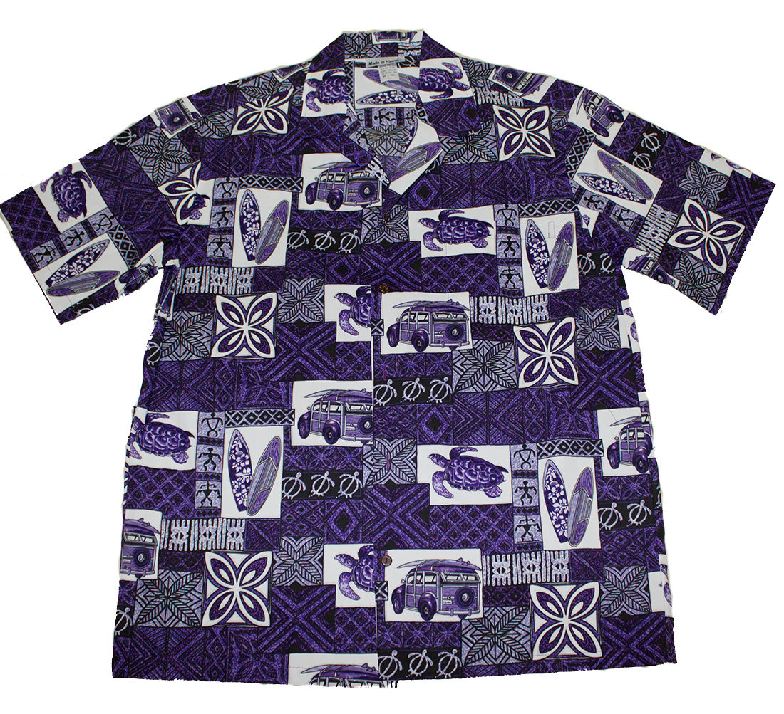 Hawaiian Men's Shirts Cotton / Polyester Purple Sea Turtle
