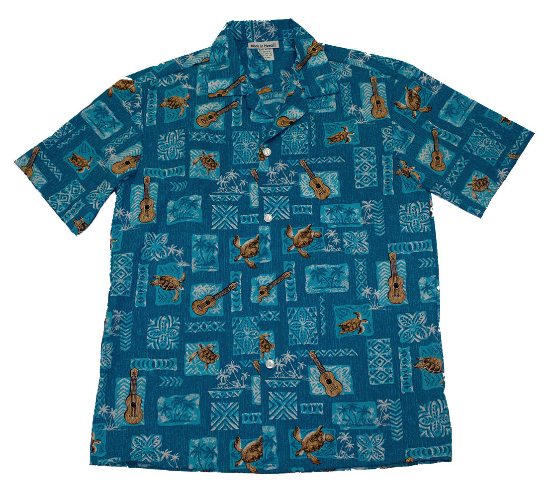 Hawaiian Shirt #18 Light Blue Ukulele