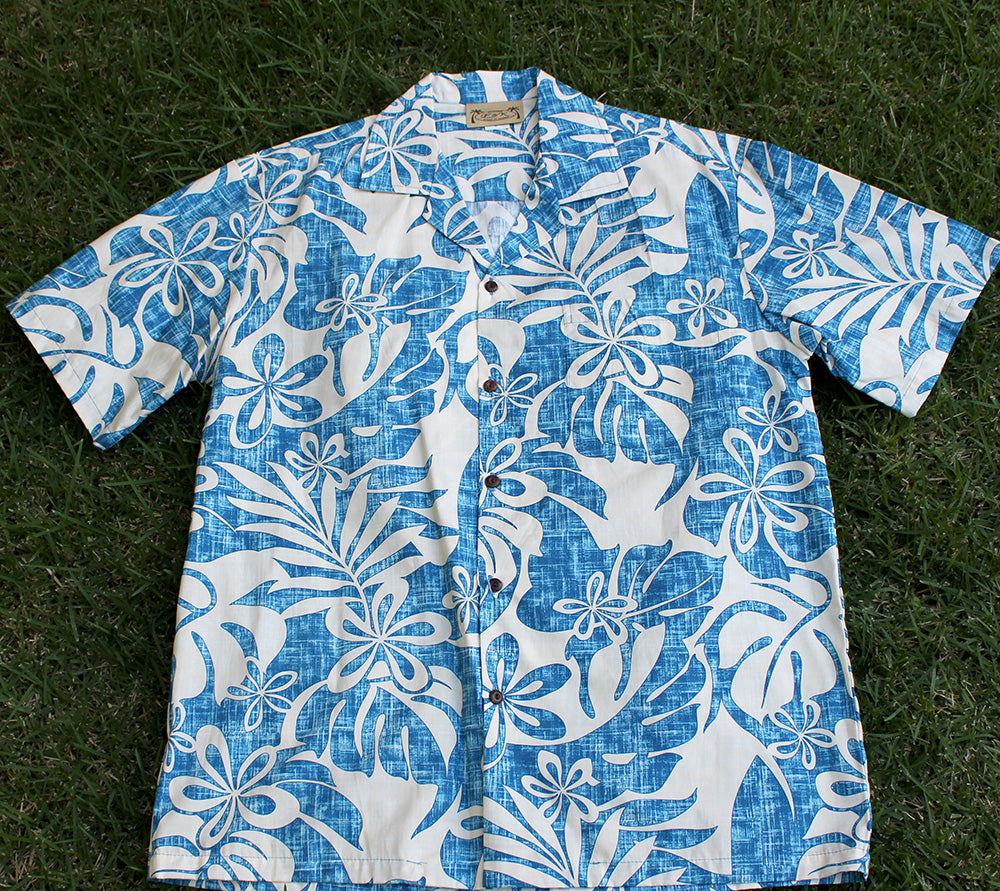 166 Hawaiian shirt white /blue