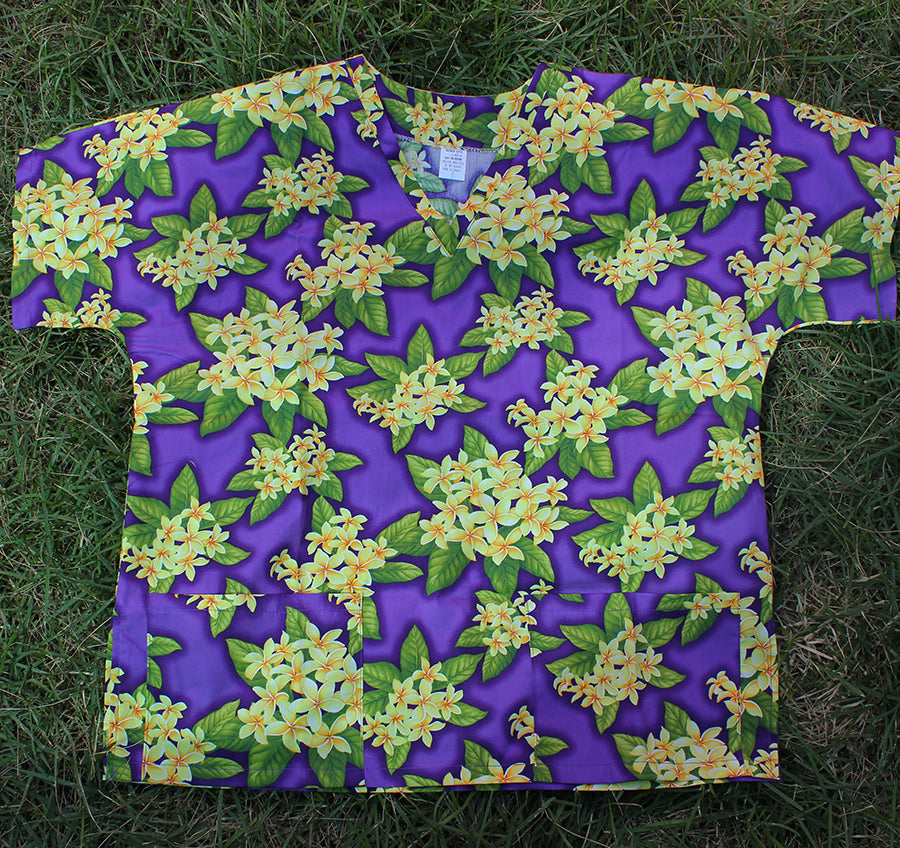 #3 Hawaii Scrub Top, Purple / yellow flower