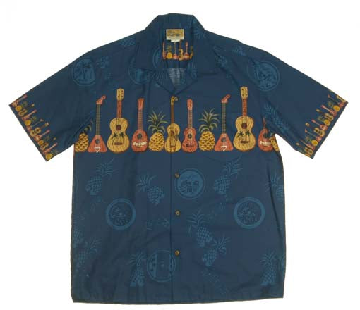 Hawaiian Shirts Ukulele Hawaii Mens 100% Cotton Shirt