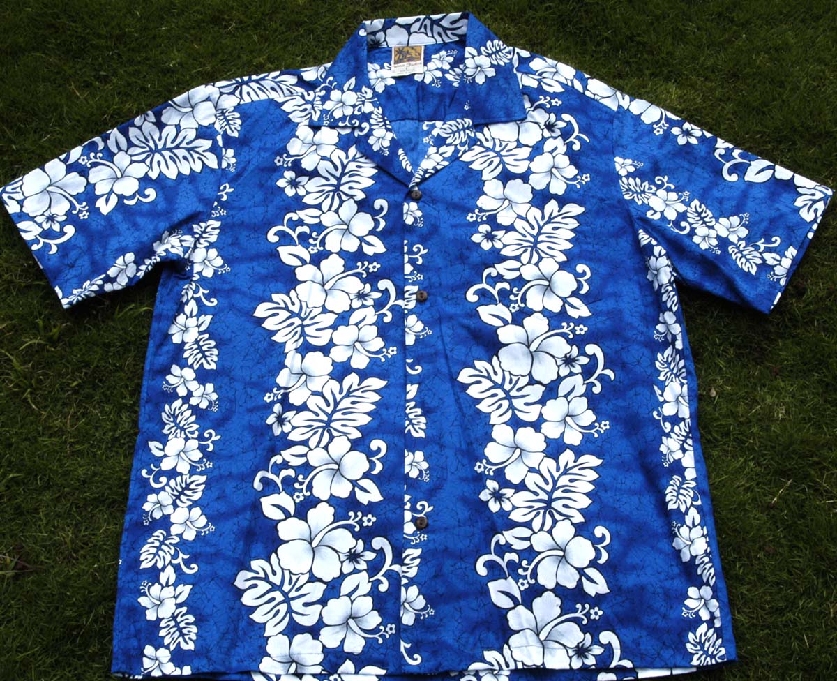 Hawaii Shirt 179 Blue /white leis M-2XL