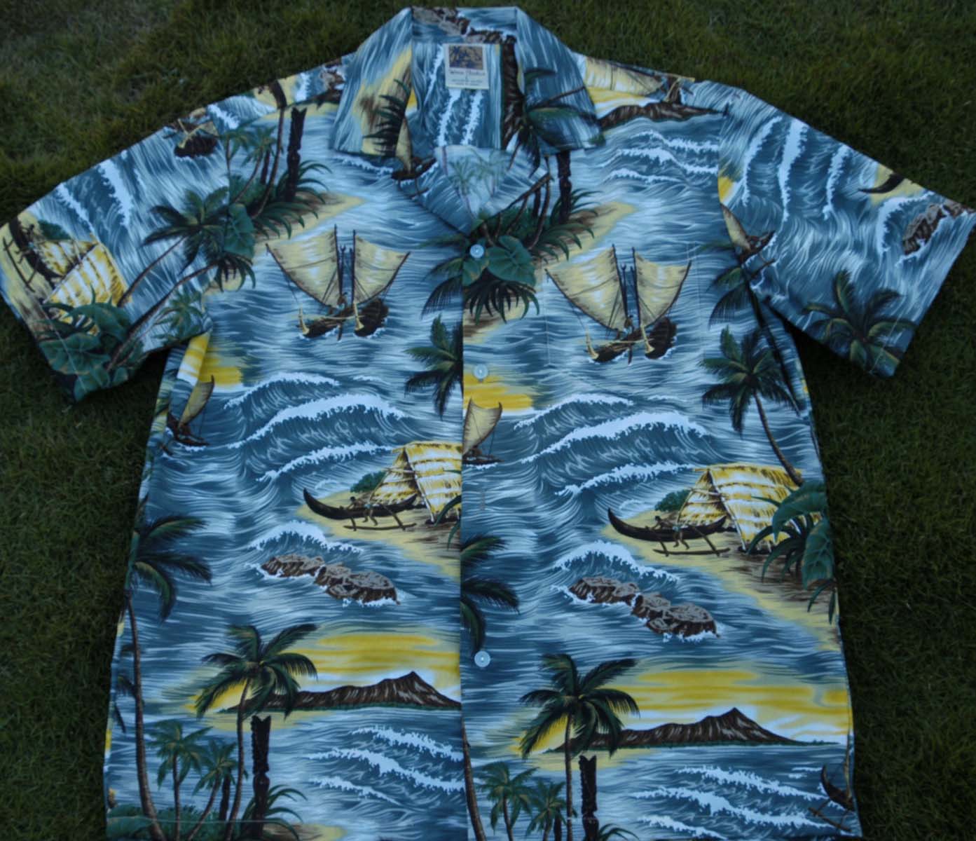 Hawaiian Shirt  #9 Green wave M-2XL