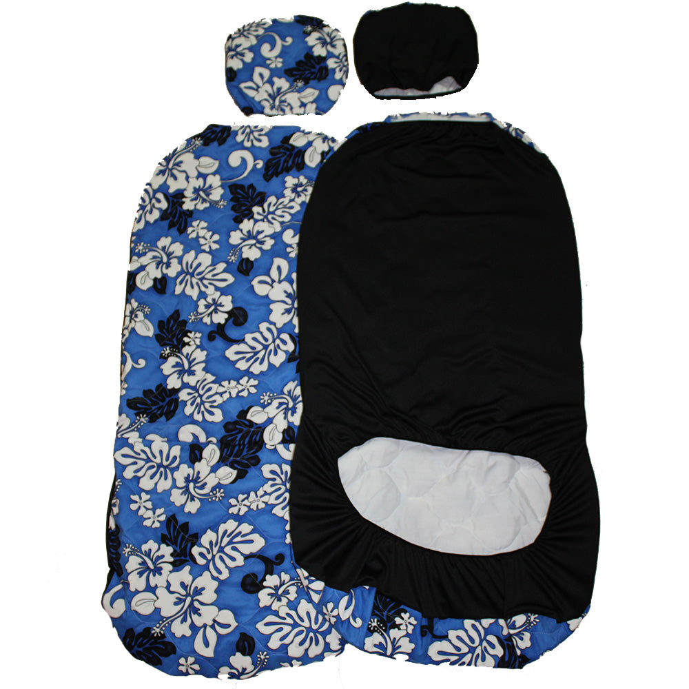 Hawaii car seat cover Separate Headrest, Blue /white flower (quilted)