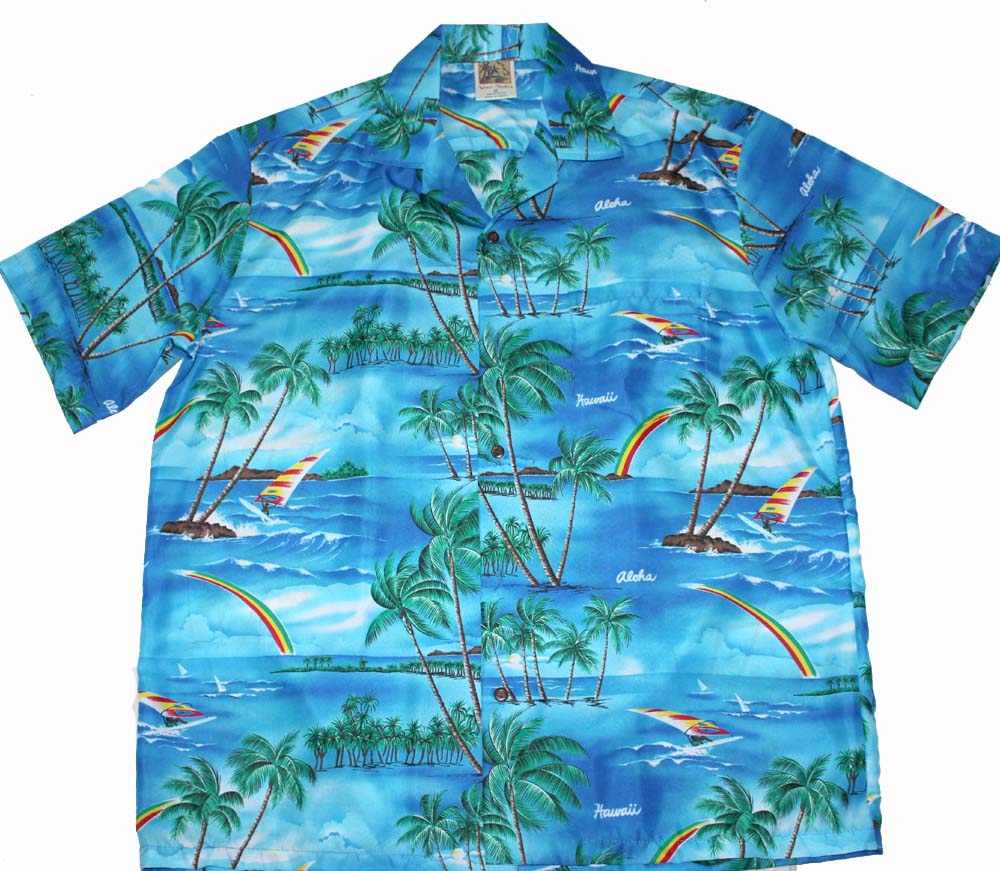 Hawaiian Shirt 100% polyester<br>#16 Blue Rainbow