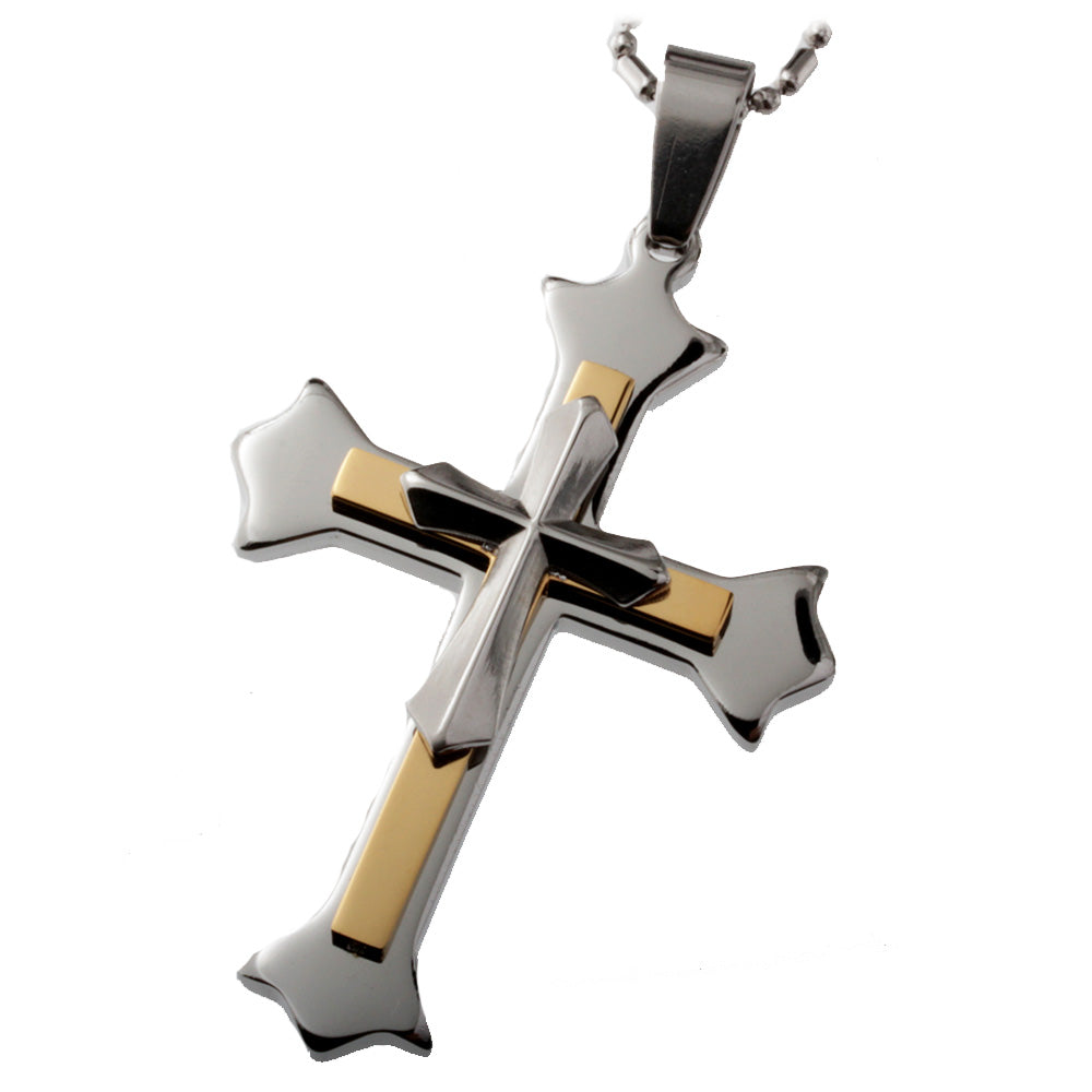 Men's Stainless Steel Cross Pendant Necklace Two-Tone 24