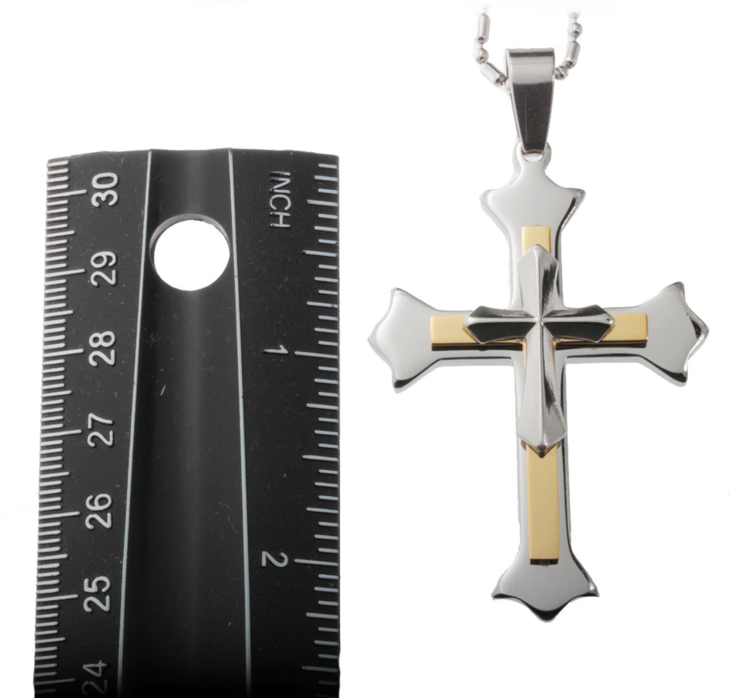 Men's Diamond Accent Layered Cross Pendant in Two-Tone Stainless Steel -  24